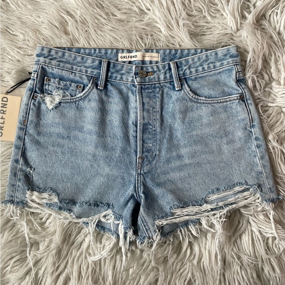 GRLFRND Helena Newport Blue Distressed High Rise Cut-Off Denim Shorts NWT Sz 28 - Picture 5 of 12